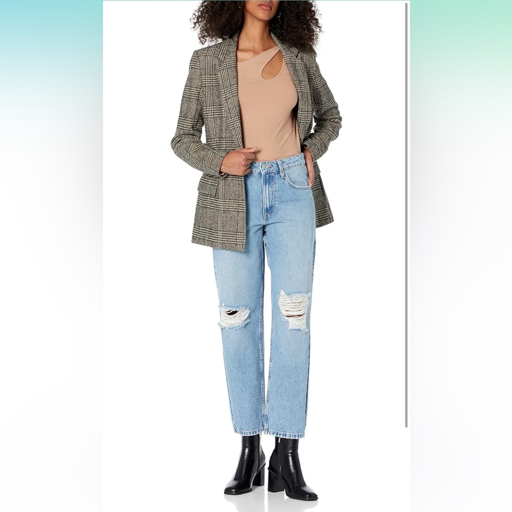 NWT The Drop Women's Luca High Rise Distressed Loose Straight fit, Dark Indigot - Picture 1 of 7